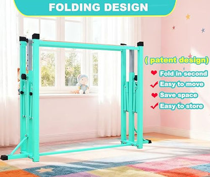 Marfula Gymnastic Bar For Kid and Teenage of 3-25, 5Ft/8 FT Base Length 4Ft Width 5Ft Adjust Height, Gymnastic Kip Bar For Gymnast, Gymnastic Training Equipment For Professional Training Home Club Use - color: Teal (New Style - 8 Ft Base)
