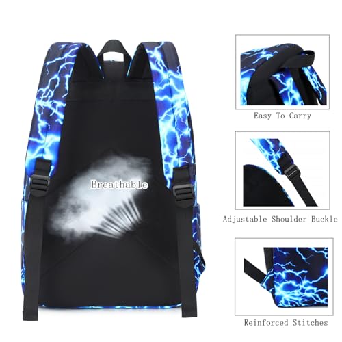 mezhsa Boy School Backpack Elementary Middle Lightning Bookbag Laptop Teenager Waterproof Lightweight 17 Inches (1-Blue) - color: 1-blue