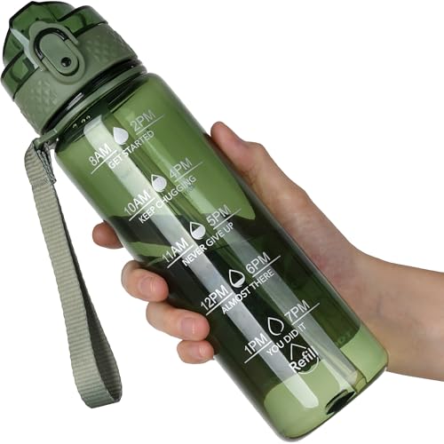 OLDLEY 17oz Kids Water Bottle, Tritan BPA-Free, Leakproof Flip Straw Lid, Motivational Time Marker, Carry Strap, Reusable Clear Water Bottle for Boys & Girls,Jade - color: Jade, style: 17 Ounces