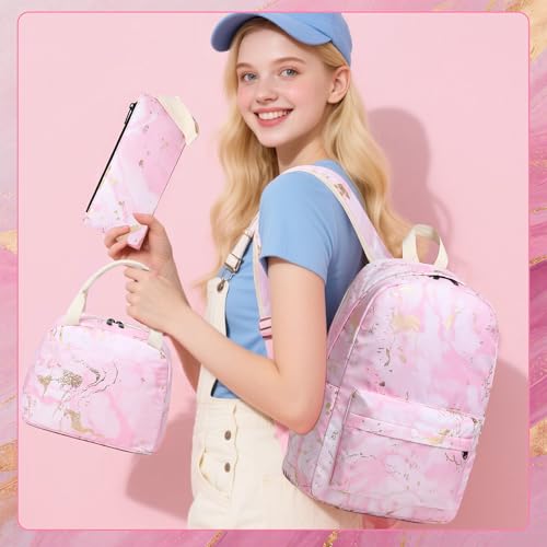 Bluboon Teen Girls School Backpack Kids Bookbag Set with Lunch Box Pencil Case Travel Laptop Backpack Casual Daypacks (Pink) - color: Pink