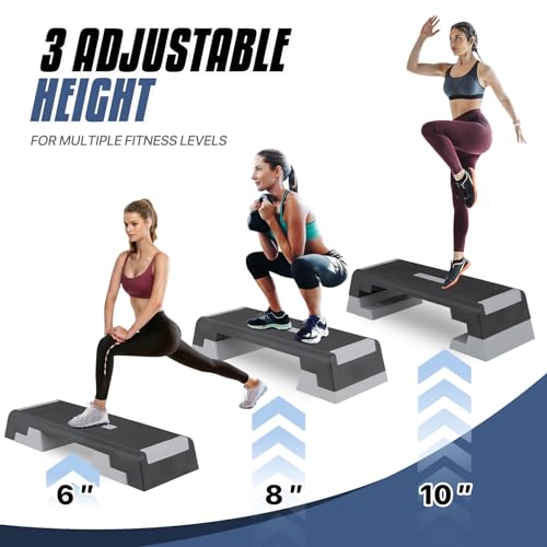 MADOG Aerobics Stepper Platform with 4/6/8 inch Height Stackable Risers - color: Black/Gray, size: 38-Inch
