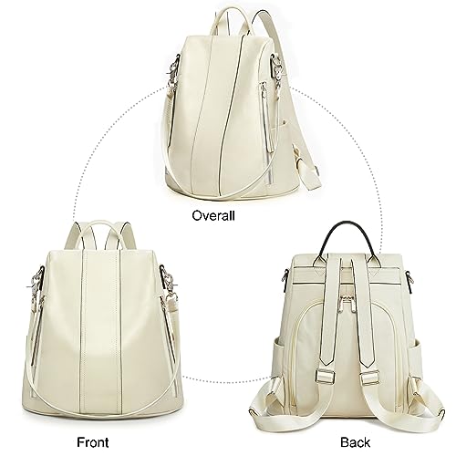 S-ZONE Leather Backpack Purses for Women Antitheft Rucksack Shoulder Bag Medium - color: White