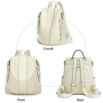 S-ZONE Leather Backpack Purses for Women Antitheft Rucksack Shoulder Bag Medium - color: White