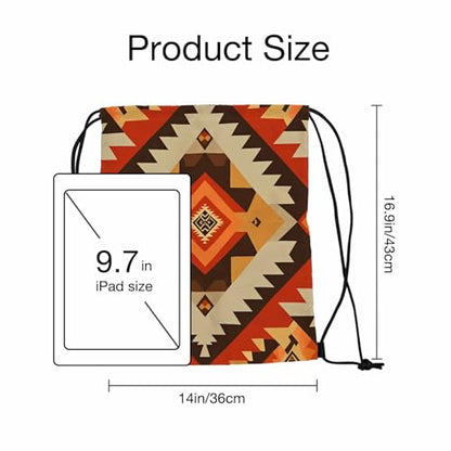 Drawstring Backpack Gym Backpack Geometric Seamless Pattern Lightweight Waterproof Aztec Navajo Native American Southwest Ethnic Style 14x16.9 Inch - color: Geometric Seamless Pattern