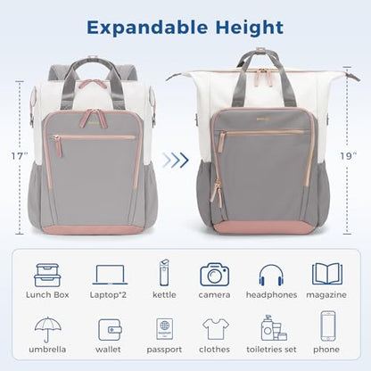 ECOHUB 17" Laptop bag for Women 25L Teacher's Laptop Backpack Work Backpack for Professional Nurse Travel Backpack,Grey - color: Grey