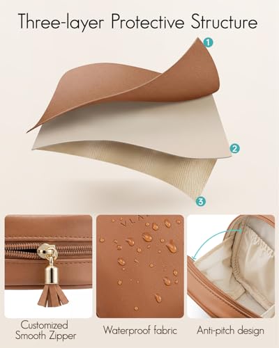 VLANDO Small Make up Bag,Mini Water-Resistant Pouch with Pockets | Stores Lipstick,Small Toiletries,Gift for Women,Ideal for Purse,Commute,Travel - color: Dark Brown
