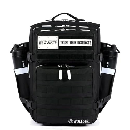 WOLFpak 35L Tactical Gym Backpack (Alpha Black White Accents) Durable 1000D Waterproof Oxford Material with MOLLE Webbing, Laptop Pocket & Dual Cup Holders, Durable Fitness/Travel/Military Daypack - color: Alpha Black White Accents