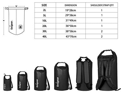 Unigear Dry Bag Waterproof, 2L/5L/10L/20L/30L/40L Floating and Lightweight Bags for Kayaking, Boating, Fishing, Swimming and Camping with Waterproof Phone Case - color: Black, size: 2L