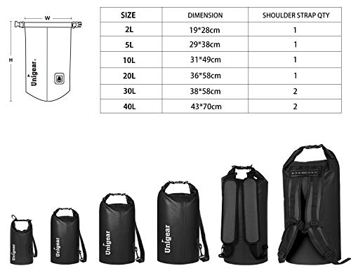 Unigear Dry Bag Waterproof, 2L/5L/10L/20L/30L/40L Floating and Lightweight Bags for Kayaking, Boating, Fishing, Swimming and Camping with Waterproof Phone Case - color: Black, size: 5L