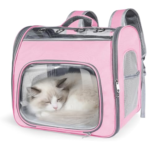 Airline Approved Cat Soft-Sided Carrier Backpack, Airport-Friendly Breathable Mesh Foldable Pet Travel Carrier with Reinforced Support, Portable Puppy Carrying for Kitty Up to 15lbs (Pink) - color: Pink