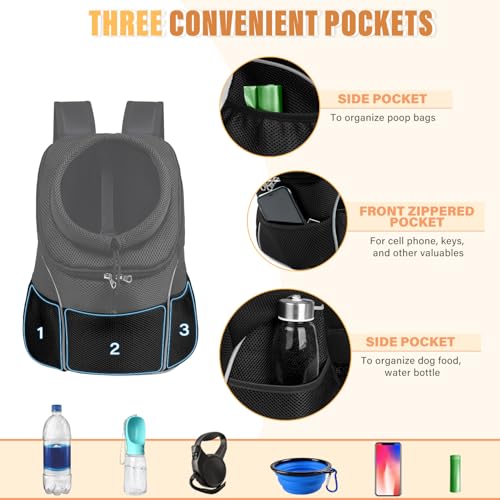 YUDODO 4-8lbs Dog Front Carrier Backpack, Adjustable Breathable Pet Carrier for Small Dogs, Ventilated Puppy Back Pack with Safety Belt, Lightweight Doggy Backpack for Hiking Outdoor (Jet Black, M) - color: Jet Black