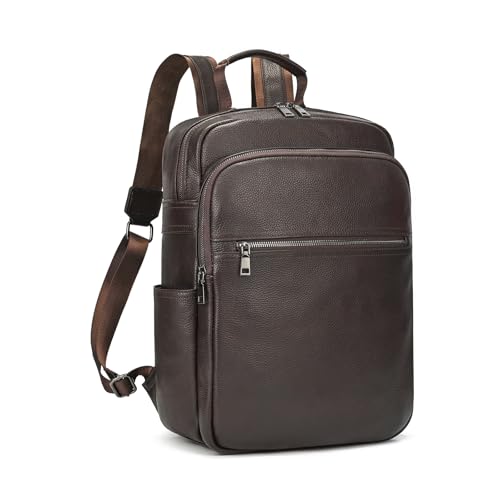 LUUFAN Genuine Leather Shoulder Bag for Men Casual Backpack Slim Daypack 15.6 Inch Laptop Rucksack Business Travel Outdoor Bag, Coffee - color: 8017-coffee