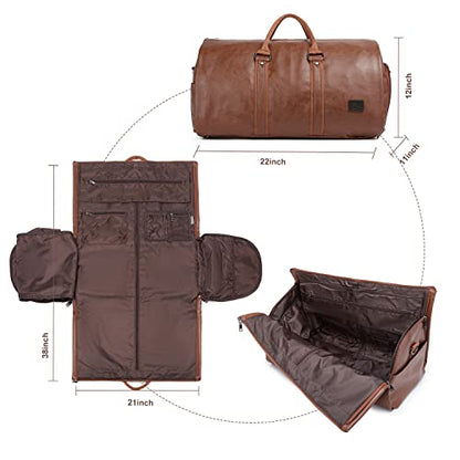 seyfocnia Convertible Travel Garment Bag,Carry on Garment Duffel Bag for Men Women - 2 in 1 Hanging Suitcase Suit Business Travel Bag - color: Brown-Backpack