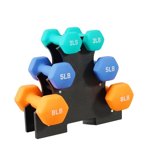 Neoprene Dumbbell Set with 3-Tier Rack - 1/2/3LB Pairs (Total 12LB), Non-Slip Strength Training Weights for Home Gym & Fitness Equipment (Beginners & Women)