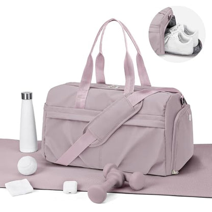 Gym Bag for Women Duffle Bag with Shoe Compartment Yoga Mat Bag Sports Workout Bag Weekend Overnight Bag, Light Pink - color: A23- Light Pink