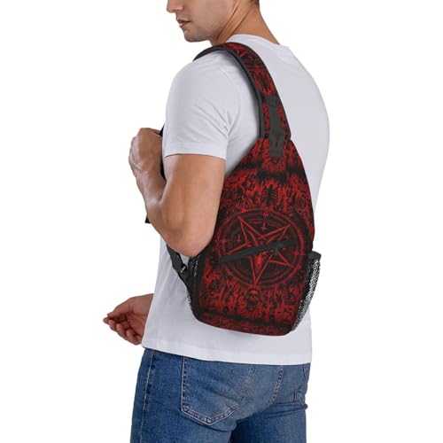Sling Backpack Unisex Crossbody Chest Bag Shoulder Chest Bag For Women Men Hiking Travel - color: Dark Red Skull