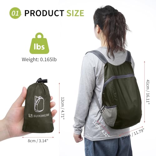 20L Hiking-Daypack Lightweight Foldable Travel Packable Backpack for Camping Cycling Outdoor,Dark Green - color: Dark Green