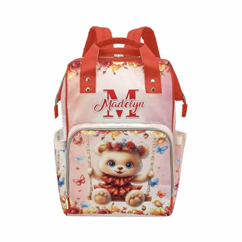 Newcos Personalized New Mom Diaper Backpack, Custom Name Baby Diaper Bag with Water Bottle, Customized Monogram Bags Pattern Mommy Nursing Bag for Newborn Wife Dad Women Travel Birthday Christmas Red - color: Patten 10