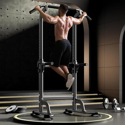 DlandHome Power Tower Pull Up Dip Station Multi-Function Fitness Equipment for Strength Training Adjustable Height Dip Stand for Home Gym - color: Black