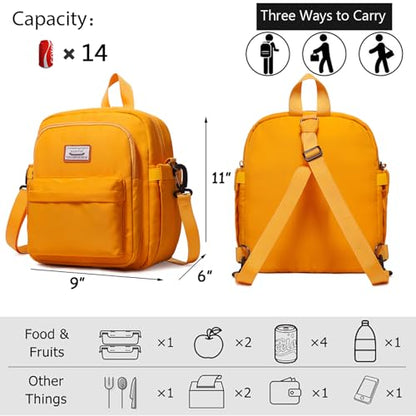Insulated Lunch Bag Backpack for Women, Small Crossbody Sling Insulated Tote, Convertible Lunch Cooler Box for Work - Yellow - color: Yellow