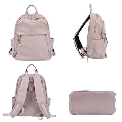 M-ioi-M Medium Backpack Purse for Women, Fashion Nylon Daypack with Gold Hardware, Lightweight Water-Resistant Rucksack for College, Work, Travel, Everyday Use, Fits 13–14" Laptop(Misty Mauve,Medium) - color: Misty Mauve,medium