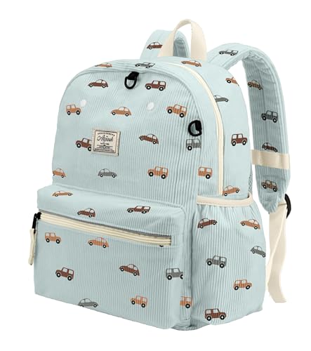 Corduroy Toddler Backpack for Boys 2-5: Preschool Backpack for Girls - Cute Kids Backpack 13.5" H - color: Car Blue Corduroy, style: Age 2-5 (13.3" H Fit A4 Folder)