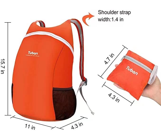 Ultra Lightweight Packable Water Resistant Backpack for Travel Camping Outdoor Hiking Daypack - color: Orange