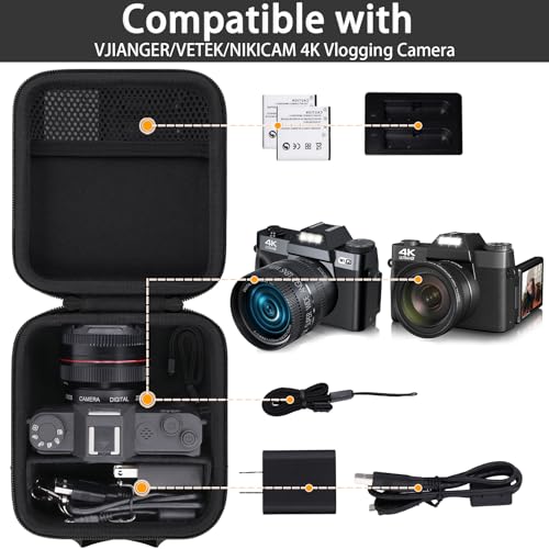 Camera Case for VJIANGER/VETEK/NIKICAM/Yatao 4K Vlogging Camera,Carrying Case Holder for 4K Vlogging Camera and Accessories(Black Case) - color: Black Case