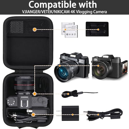 Camera Case for VJIANGER/VETEK/NIKICAM/Yatao 4K Vlogging Camera,Carrying Case Holder for 4K Vlogging Camera and Accessories(Black Case) - color: Black Case
