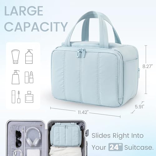 Wide Opening Toiletry Bag for Women,Travel Makeup Bag with Mesh Pocket,Cosmetic Travel Organizer with Wet Dry Separation,Toiletries Bag,Blue - color: Blue