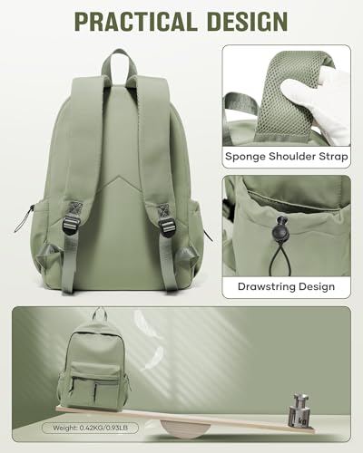 School Backpack for Girls Boys Bookbag Cute Aesthetic College Backpack Women Middle High School Teen Students Book Bag Lightweight Gym Work Laptop Casual Daypack Backpacks Men Green - color: Green