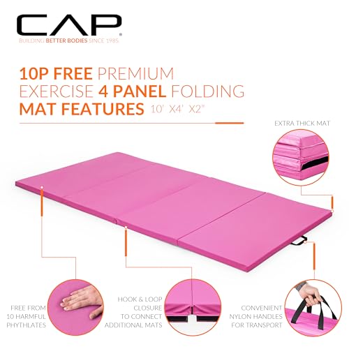 CAP Barbell All Purpose Folding Anti Tear Exercise Training Aerobic Fitness Gym & Gymnastics Balance Mat | Multiple colors - color: Pink, style: 10' x 4' x 2.0" Thick
