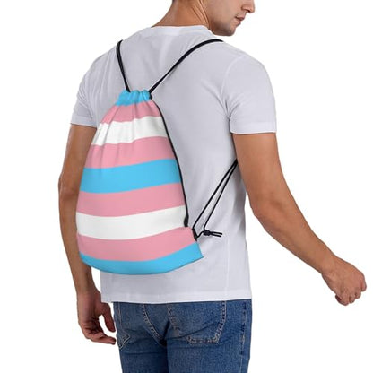 Transgender Pride Flag Drawstring Bag Sport Gym Backpack Beach Travel Sack Draw String Yoga Bag For Men Women - color: Transgender Pride Flag