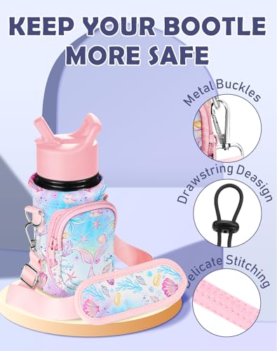 Miss Adola Water Bottle Carrier with Strap - Insulated Kids Water Bottle Holder for Boys Girls Bottle Bag for 10-18Oz - color: Pink Fishtail