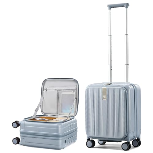 Hanke Top Opening Carry-On - Expandable 16 Inch Airline Approved Spinner | Easy-access top opening,360° spinner wheels,lightweight expandable hardshell, fits overhead bins,for overnight business trips - color: Grey, size: 16 Inch Expandable