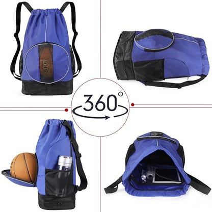 Basketball Backpack, 45 L Drawstring Sports Bag with Large Shoe Compartment and Wet Pockets for Women Men Gym Bag - color: Blue-45L