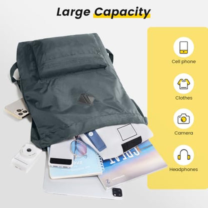 Vorspack Drawstring Backpack Water Resistant String Bag Sports Gym Sack with Side Pocket for Men Women - color: Grey