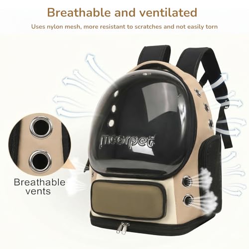 Cat Bubble Backpack Carrier, TSA Airline Approved Pet Travel Bag for Small Medium Dogs, Clear Hiking Camping Backpack for Cats, Kitten and Puppy up to 18 lbs, Khaki Bubble - color: Khaki Bubble