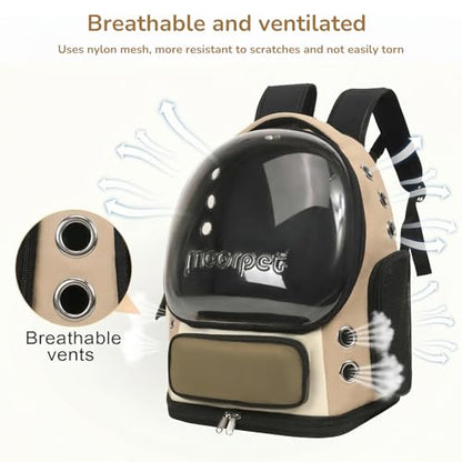 Cat Bubble Backpack Carrier, TSA Airline Approved Pet Travel Bag for Small Medium Dogs, Clear Hiking Camping Backpack for Cats, Kitten and Puppy up to 18 lbs, Khaki Bubble - color: Khaki Bubble
