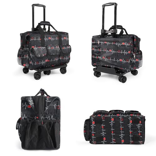 Gatycallaty Nurse Rolling Medical Duffle Bag Work Nursing Clinical Home Health Cna Nr Gift Carry On Bag Wheel Doctor Emt Ems Healthcare (black and white) - color: black and white