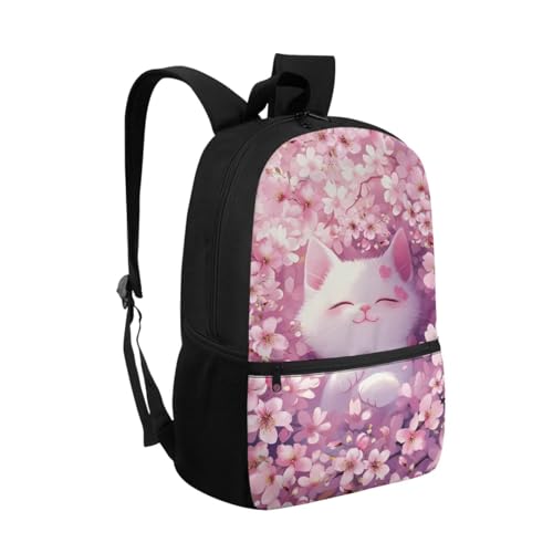 ZOUTAIRONG School Bags for Girls 7-10/10-12/12-17, Insulated Water Bottle for Hot & Cold Drinks, Cherry Blossom Cat Design Casual Backpack with Side Pockets - color: Cherry Blossom Cat