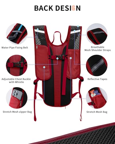 Blue Quartz Hydration Backpack with 2L Water Bladder, Hiking Water Pack with Insulated Compartment for Women Men, Lightweight Cycling Daypack with Phone Pocket, Hydration Pack for Running,Biking - color: Red