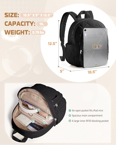 Smasrob Women Mini Backpack with RFID Blocking Pocket, Small Puffer Backpack Purse, Lightweight Quilted Backpack for Work, College or Travel, Black - color: Black
