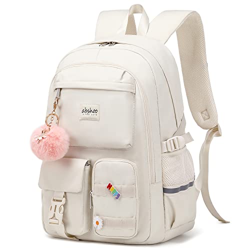 abshoo Big Student Laptop Backpack For College Women Middle High School Teen Girls Bookbag Travel Daypack (Beige) - color: Beige