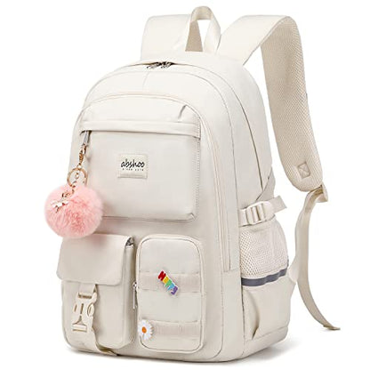 abshoo Big Student Laptop Backpack For College Women Middle High School Teen Girls Bookbag Travel Daypack (Beige) - color: Beige