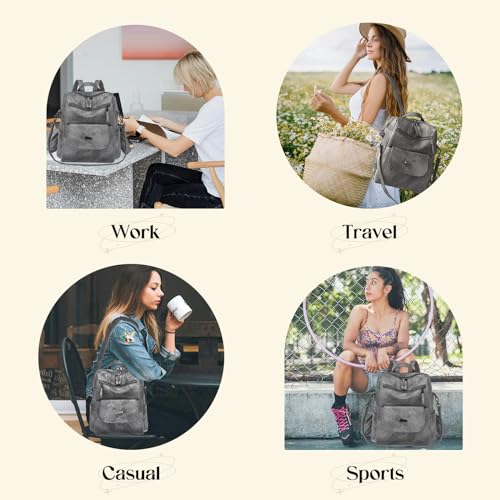 Backpack Purse for Women, Women Backpack Purse Small Leather Waterproof Anti-theft Shoulder Bags Handbags Ladies - color: Grey