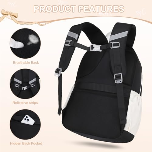 DIGOBAY Backpack for Girls, 3PCS Girls Backpack for School with Lunch Bag Pencil Case, Cute Kids Teens Bookbag for Kindergarten Elementary Preschool Middle School - color: Black-white