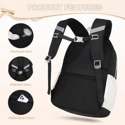 DIGOBAY Backpack for Girls, 3PCS Girls Backpack for School with Lunch Bag Pencil Case, Cute Kids Teens Bookbag for Kindergarten Elementary Preschool Middle School - color: Black-white