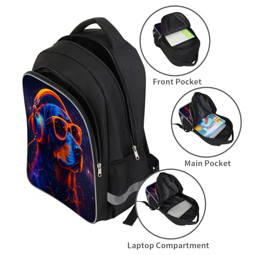 HiMagics Large Capacity Kids Backpack - Water-Resistant Elementary School Bag with Multi-Compartments, Durable Bookbag for Middle High School Teens Boys & Girls Music Dog Black - color: A09-dog