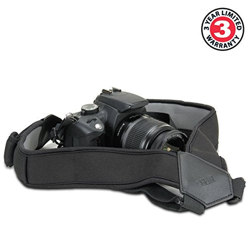 USA Gear DSLR Camera Strap Chest Harness with Quick Release Buckles, Black Neoprene Pattern and Accessory Pockets - Compatible with Canon, Nikon, Sony and More Point and Shoot and Mirrorless Cameras - color: Black